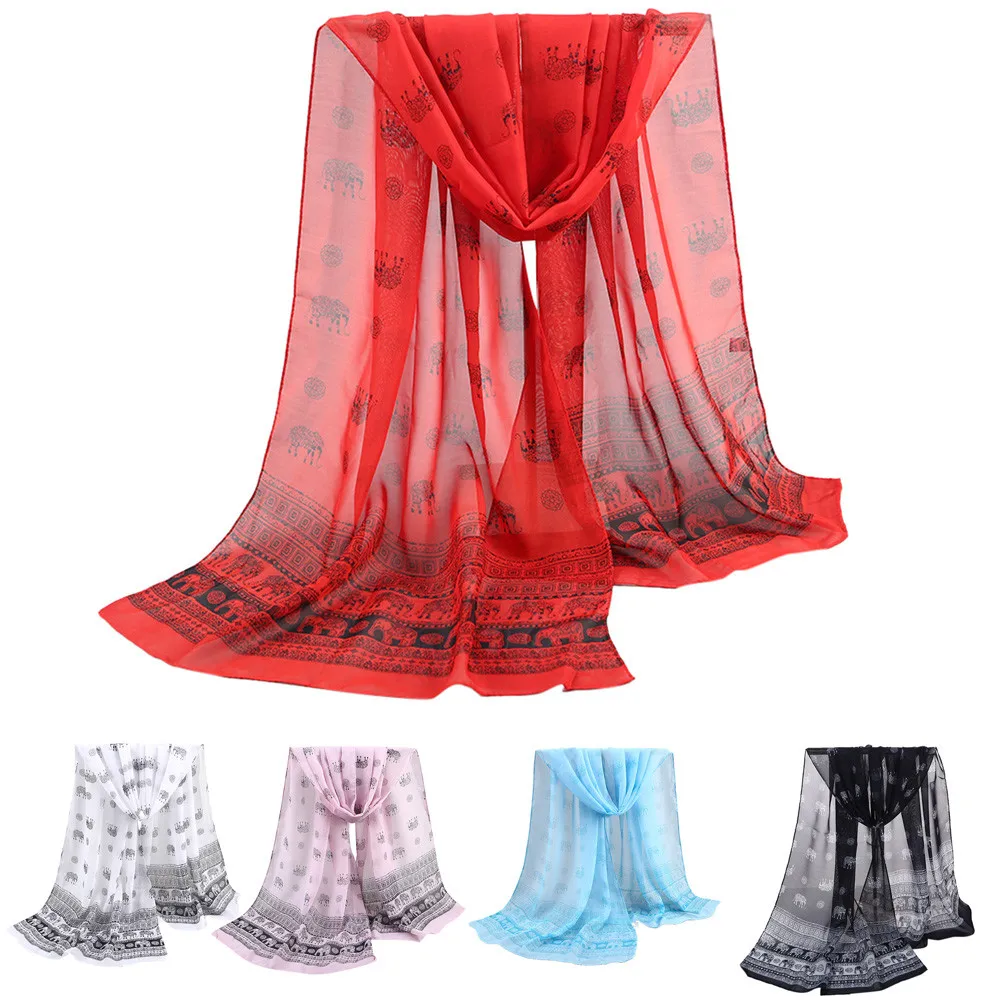 

Scarf Women Ethnic elephant print chiffon Scarfs Fashion Retro Female Multipurpose Shawl Scarves chiffon hijab q4