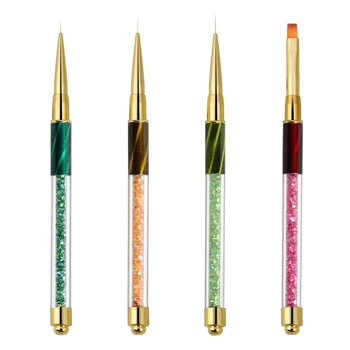 

Nail Art Brushes, Nail Design Brushes,3Pcs Nail Liner Brush 5/9/11Mm,1Pcs Flat Brush,Brush Handle with Diamond