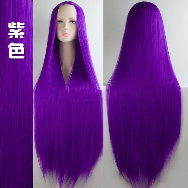 MSTN розовый зеленый фиолетовый черный парик 100 см/4" Синтетические термостойкие волокна длинные Хэллоуин Карнавал косплей парик прямые волосы - Цвет: M18