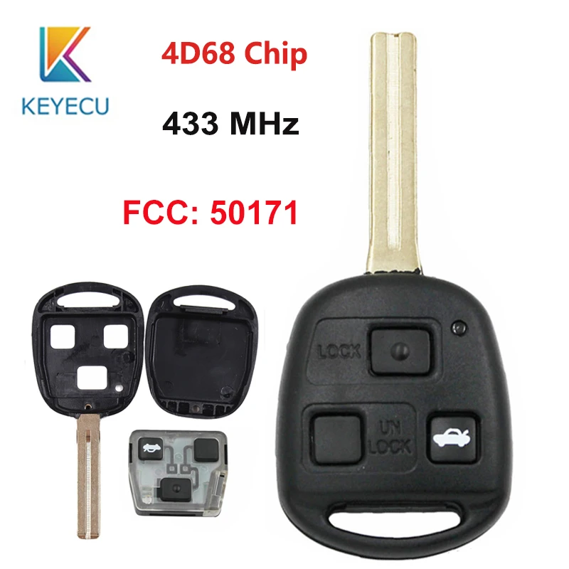 

KEYECU Replacement ASK Keyless Remote Car Key 3 Buttons 433MHz 4D68 Chip TOY48 Uncut Blade FOB for Lexus FCC ID: 50171