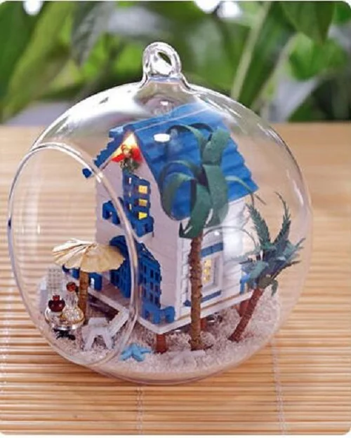 MG008 Эгейское море стеклянный шар DIY ручной работы кукольный домик мини сборка ручной работы миниатюрная деревянная мебель пейзаж светодиодный светильник