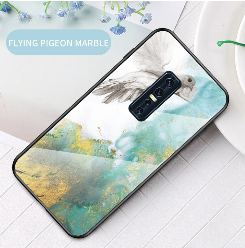 ДЛЯ Vivo V17 Pro Чехол мраморный глянцевый закаленное стекло Мягкий Силиконовый противоударный жесткая задняя крышка для телефона для Vivo V17Pro чехол 6,44 дюймов