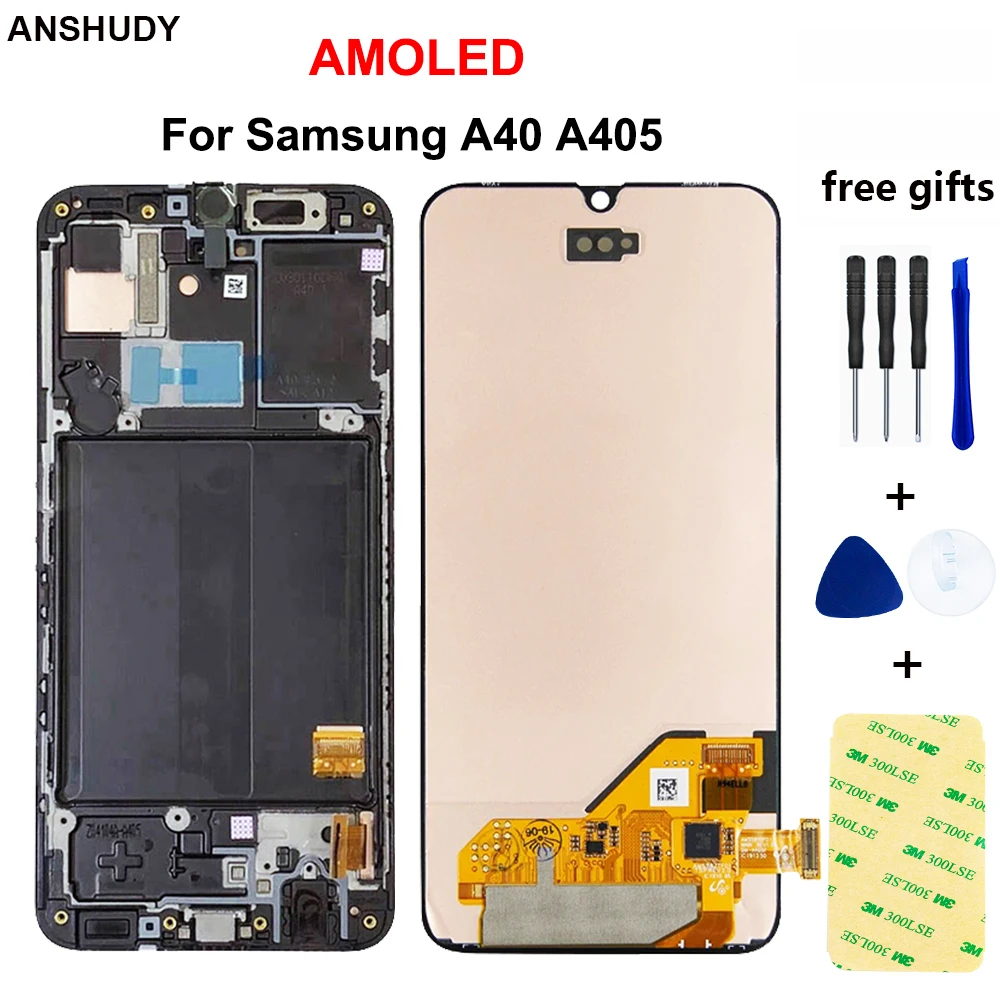 AMOLED для samsung A40 lcd A405 кодирующий преобразователь сенсорного экрана в сборе с