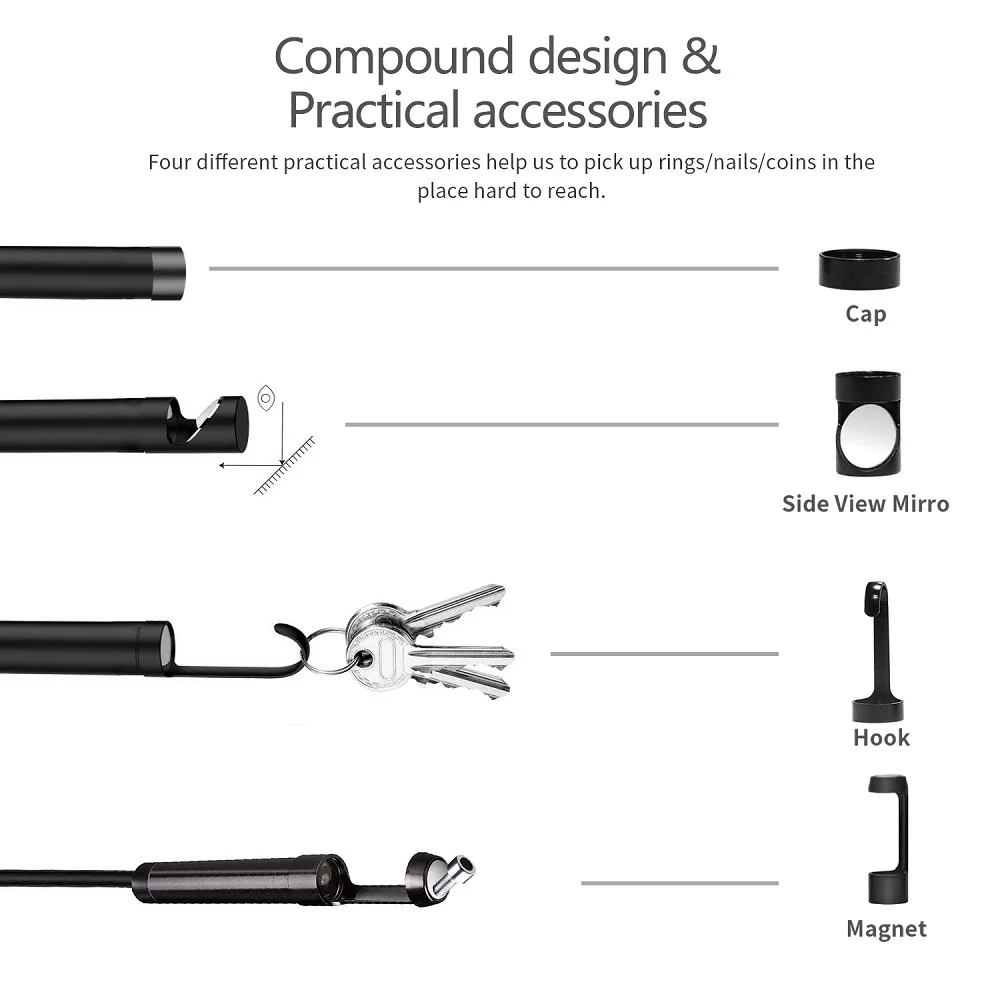 4.3 Inches HD 1920*1080P Digital Borescope Colorful Screen 8.0mm IP67 Waterproof Lens with Rechargeable Battery Hard Wire