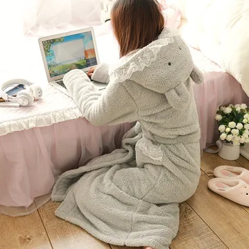

Autumn winter bathrobes new women's cute long ears dog with hood soft lazy home clothes robe women ladies sweet warm pajamas