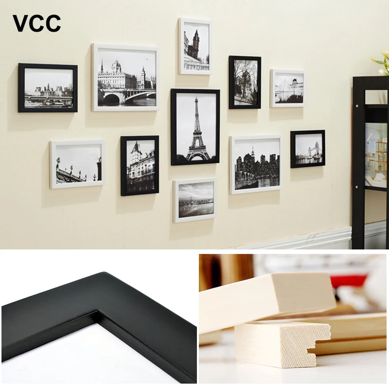 Preise 11Pcs Holz Bilderrahmen Wand Hängen Foto Rahmen Für Flur Schlafzimmer Wohnzimmer Wand Dekoration Moderne Kunst Wohnkultur familie