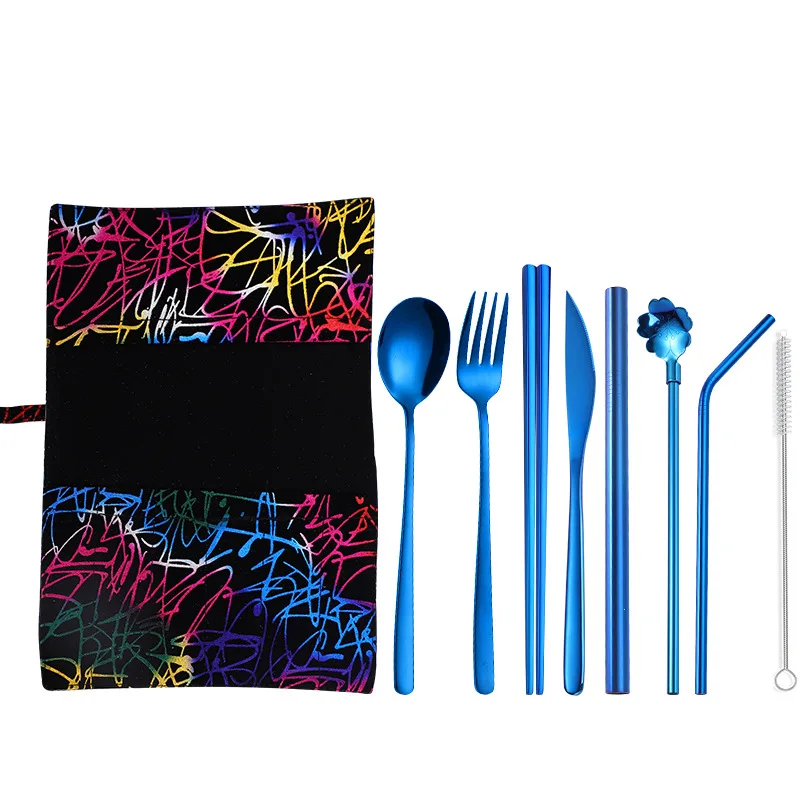 Лидер продаж года; портативный столовый набор; столовые приборы; вилки; ложки; Корейская кухня; столовая посуда из нержавеющей стали; вечерние столовые приборы - Цвет: blue