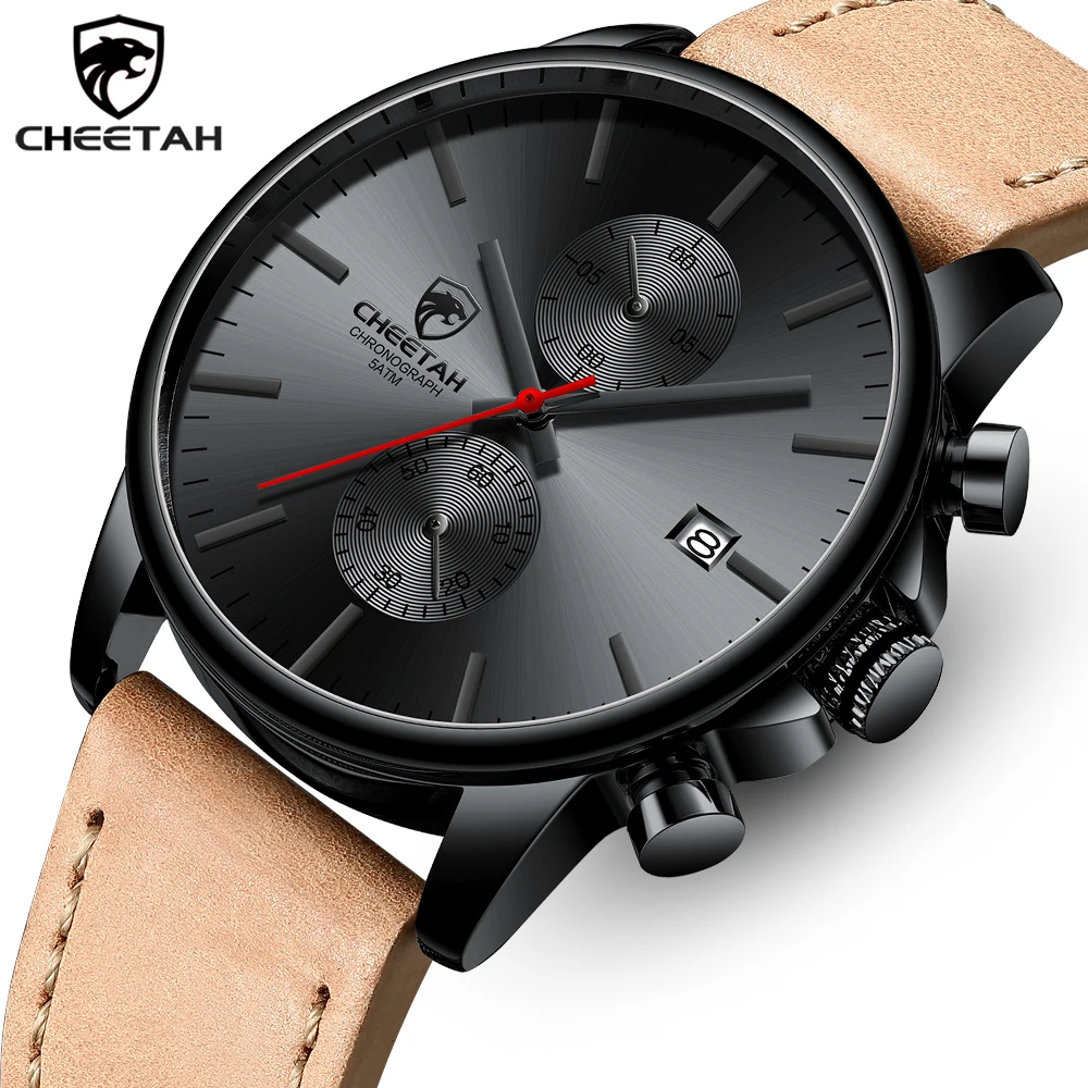 

CHEETAH Men Watch Top Brand Luxury Fashion Leather Band Quartz Watches Mens Chronograph Waterproof Wristwatch Relogio Masculino