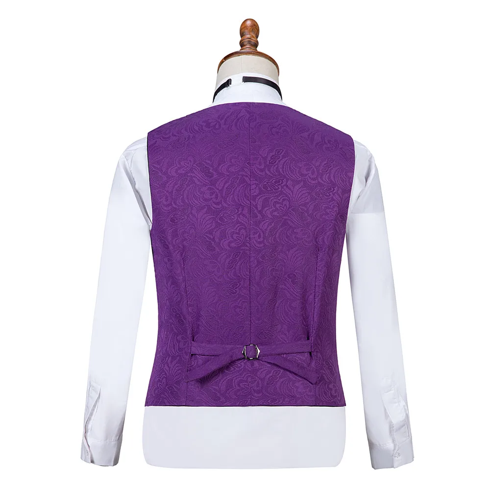 Gwenhwyfar Men's Classic Party Wedding Vest Fashion Purple Navy Red Hot pink Paisley Waistcoat Double Breasted Shawl Lapel Vest