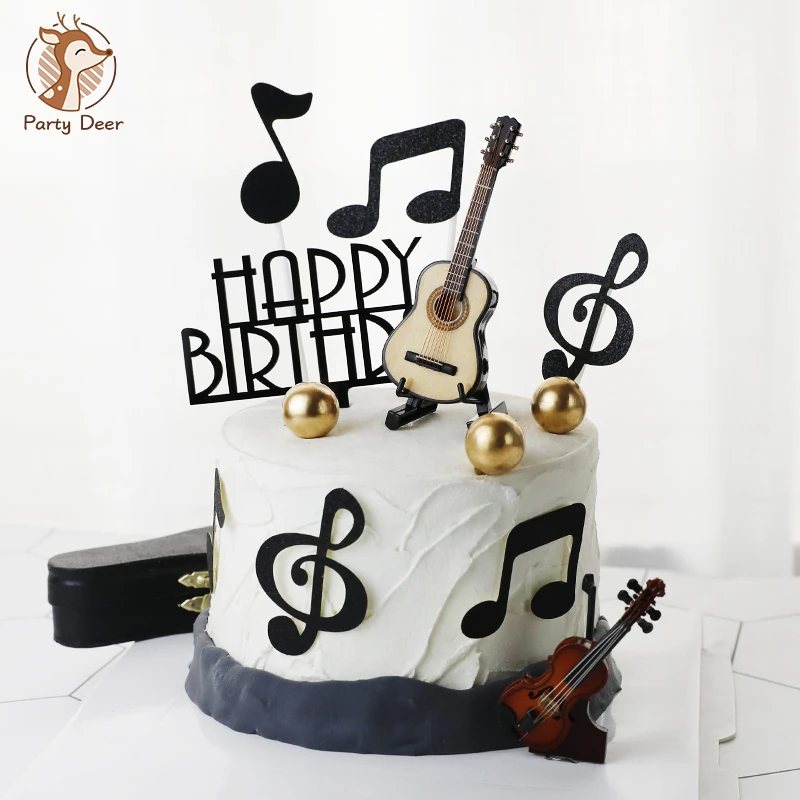 Decoration De Gateau Pour Guitare Violon Decoration De Fete Symboles Musicaux Pics De Cupcake Note De Musique Aliexpress