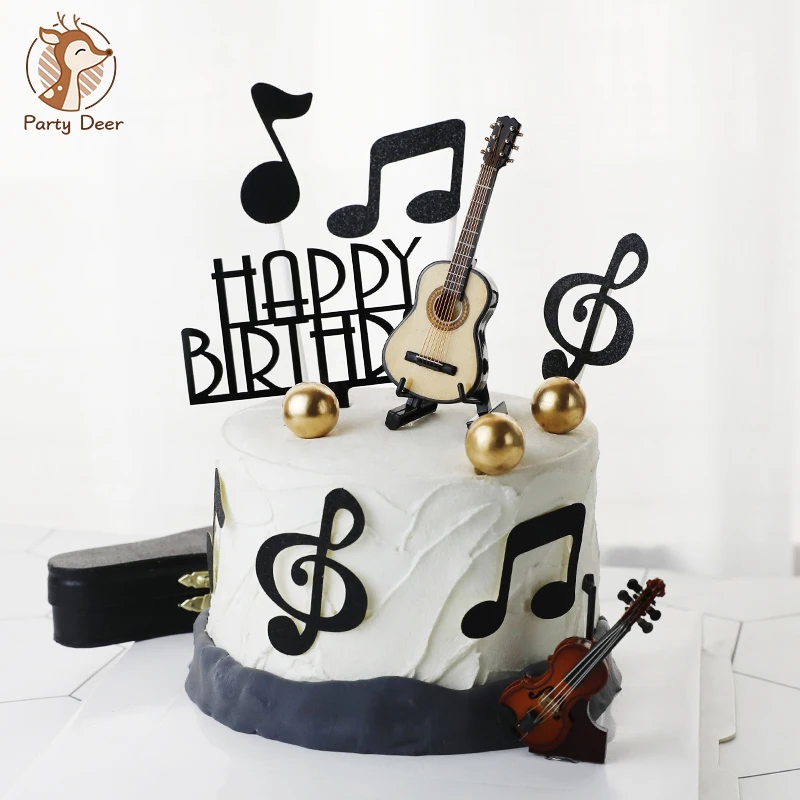 24 adornos para tartas de guitarra, nota musical, decoración de pastel de  cumpleaños 1:12, decoración de modelo de guitarra para fiesta de músico