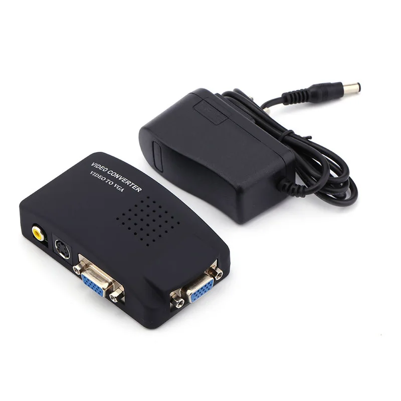 

AV Black to VGA Adapter RCA VGA Converter PC Laptop Video TV RCA Composite S-Video AV In To PC VGA LCD Out Converter Switch Box