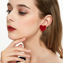 Дизайн, панк, золотые края, красные акриловые серьги-гвоздики в форме сердца для женщин, богемные большие серьги-гвоздики, рождественское ювелирное изделие, подарок, фестиваль