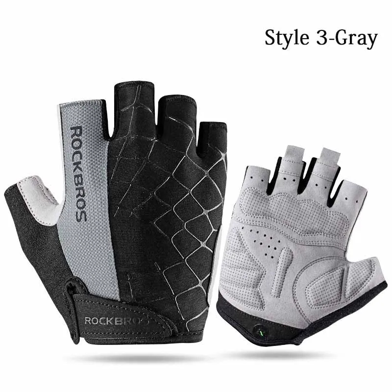 Style 3-Gray ROCKBROS перчатки для велоспорта с полупальцами дышащие противоударные перчатки для горного велосипеда мужские перчатки для езды на велосипеде - Цвет: Style 3-Gray