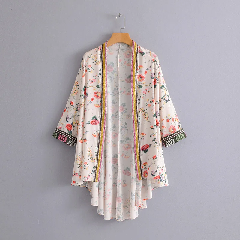 

2019 Summer New Style Weaving Joint Printed Kimono Jacket Women's Y-1409