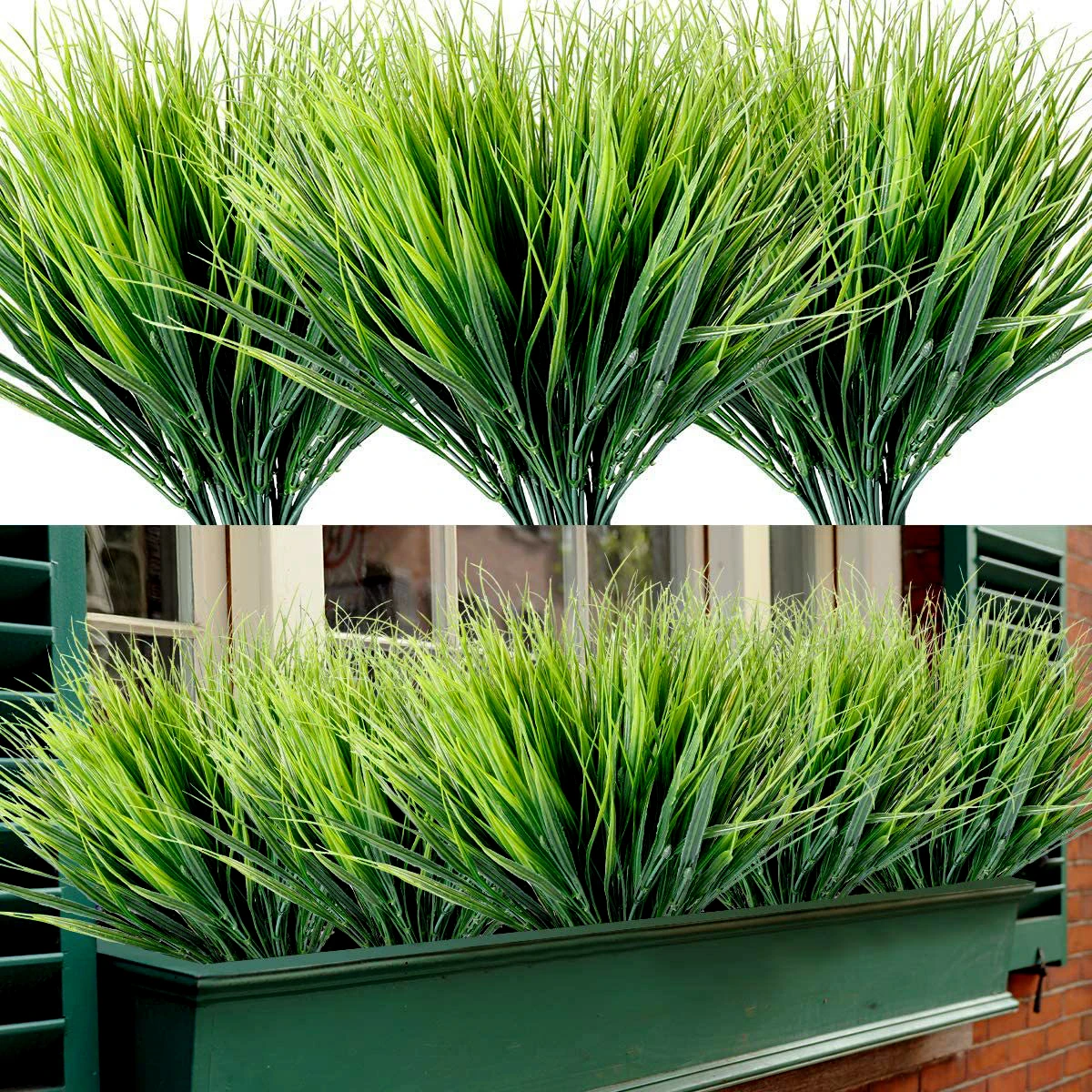 Simulation Green Plants,40cm7 ForksSpring Grass, Indoor and Outdoor Home Garden Decoration,Wedding Venue Layout Green Road Guide
