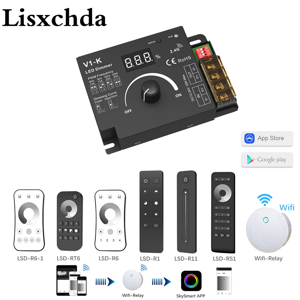 LED Strip Dimmer 12V 24V PWM Frequency Adjustable 1CH 20A Rotary Knob 2