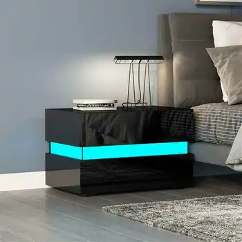RGB LED Nightstand Coffee Table Magazine Bed side Table Cabinet Storage Bedside Table Bedroom Home Furniture Bedroom Decoration 1