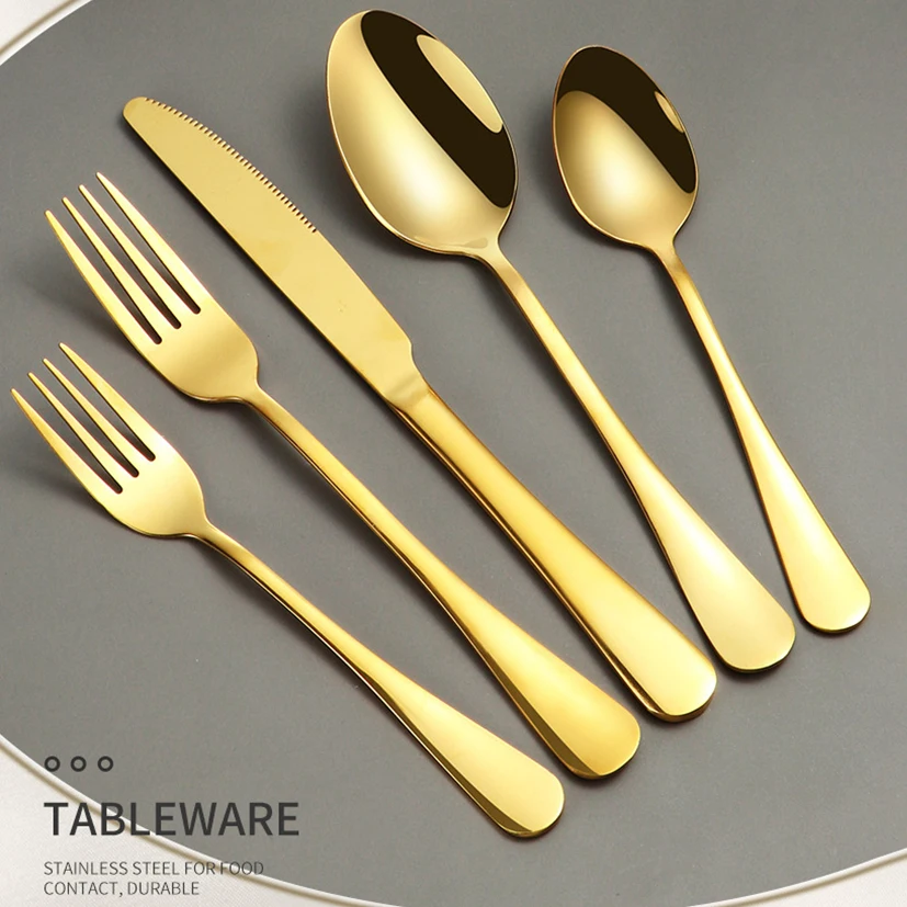 Luxury Cutlery Fork Spoon Knife Set Elegant Stainless Steel Golden Gold Dinnerware Tea Kitchen Tableware | Дом и сад