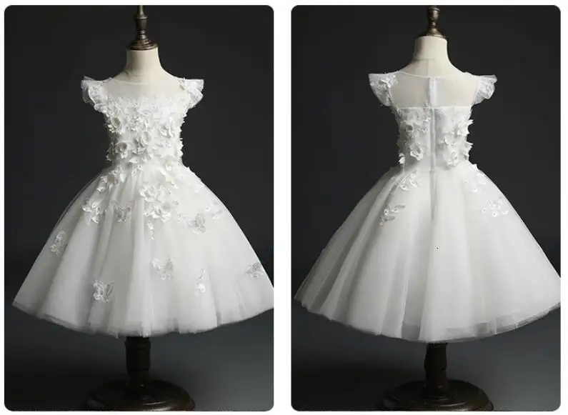 Белое кружевное платье для маленьких девочек одежда для маленькой принцессы красивое платье на крестины с цветочным рисунком, одежда на первый день рождения для малышей возрастом до 6 лет