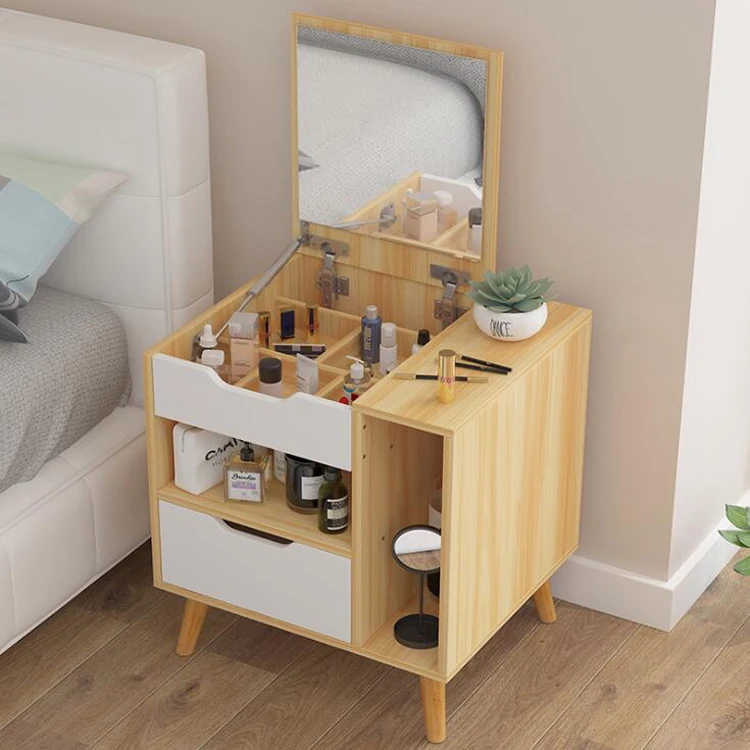 Nordic modern wood dresser nightstand bedroom furniture dressing table with mirror drawer mini bedside table