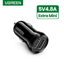 Ugreen мини USB Автомобильное зарядное устройство для мобильного телефона планшета gps 4.8A быстрое зарядное устройство автомобильное зарядное устройство двойной USB автомобильный адаптер зарядного устройства для телефона в автомобиле