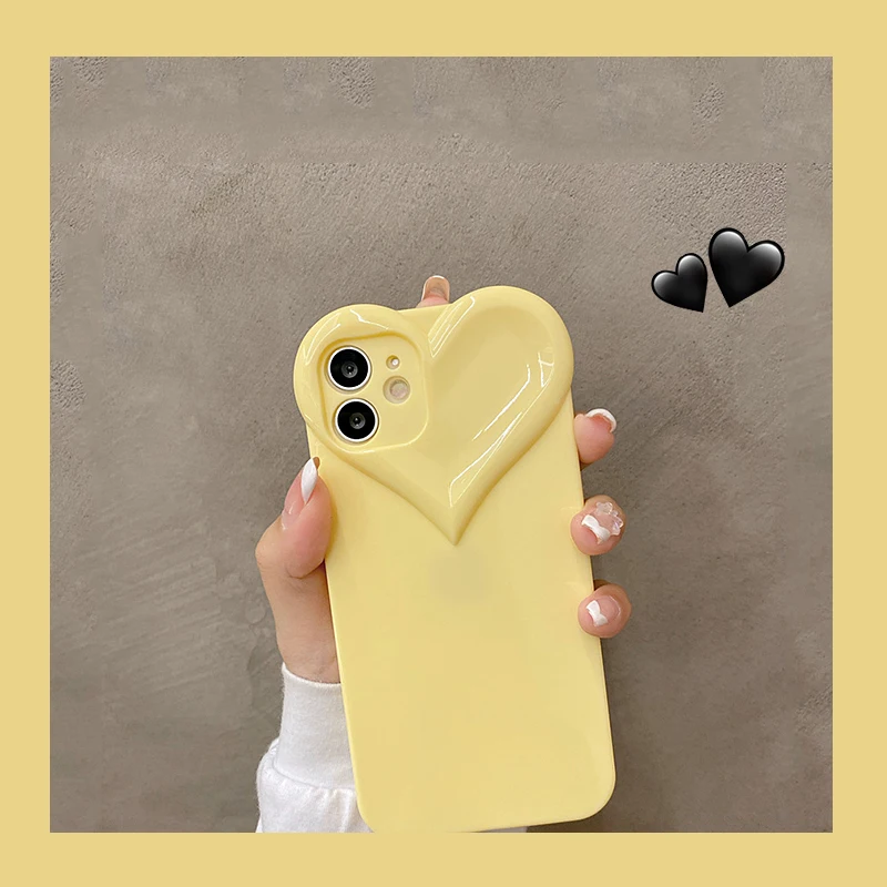 thumbnail image 1 of 3D Love Heart Cute Phone Case For iPhone 14 11 12 13 15 Pro Max X XR XS 7 8 Plus Candy Color Solid Soft Silicone Tpu Back Cover, 1 of 5