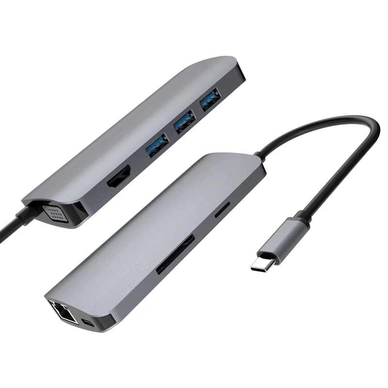 9 в 1 type-C концентратор для Hdmi Usb 3,0 Sd Tf Pd Rj45 Vga Ethernet Lan кардридер адаптер