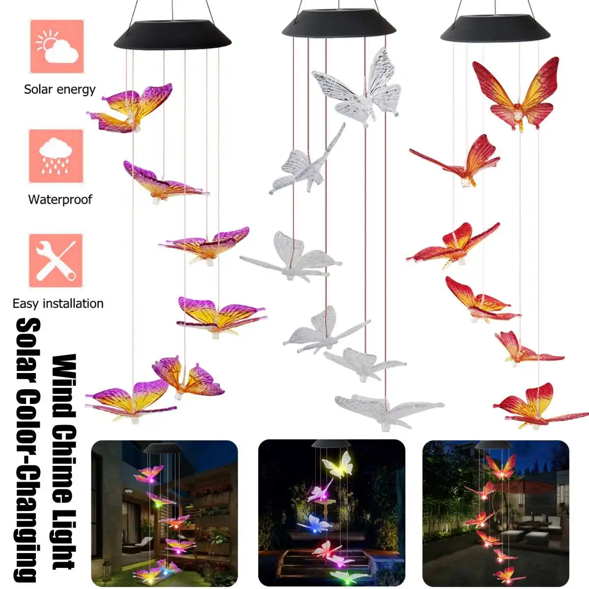 

Solar Power LED Lamp Butterfly Wind Chime Light Color Changing LED Garden Hanging Spinner Lamp For Home Party Garden Yard