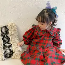 Клетчатое платье в Корейском стиле для девочек модные весенние платья для маленьких девочек детская одежда От 1 до 6 лет