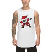 НОВАЯ РОЖДЕСТВЕНСКАЯ мужская майка с принтом Санта Клауса, футболки без рукавов, забавная жилетка, одежда для бодибилдинга и фитнеса, тренажерного зала