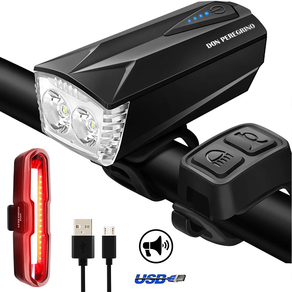 DON PEREGRINO S1 400 Lumens Rechargeable LED Bike Light Set 100 DB Bicycle Horn Bell 110 LM Cycling Taillight | Спорт и развлечения
