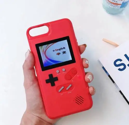 Полноцветный дисплей игровой чехол для телефона iPhone X Xs Max XR 7 8 6 6 S Plus ручной 3D Ретро Чехол Gameboy с 36 маленькими играми - Цвет: color screen Red