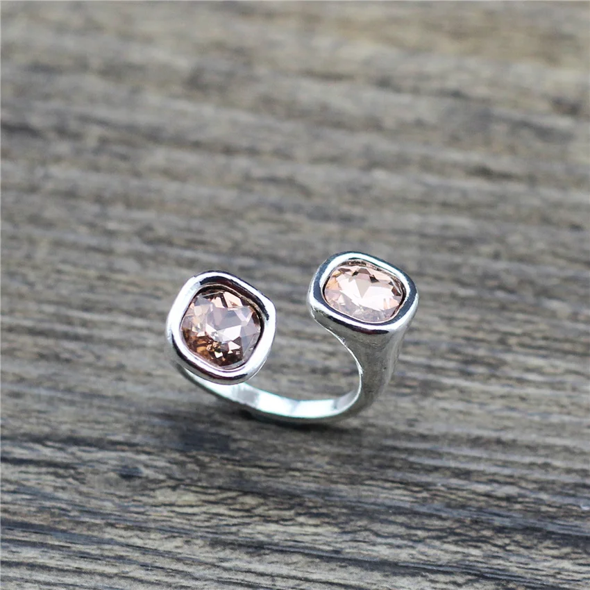 Anslow Fashion Antique Silver Plated Charm Square Crystal Finger Adjustable Ring Wedding Love Jewelry LOW0082AR
