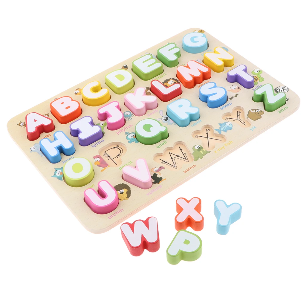Wooden Uppercase Letter Blocks Alphabet Board Learning Kids Spelling Toy Writing Sorting Matching Developmental Puzzle