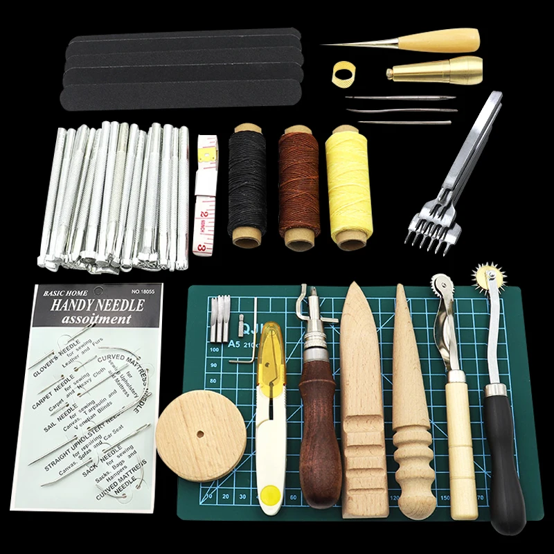 Leather Craft Punch Tools Kit Stitching Carving Working Sewing Saddle Groover US 
