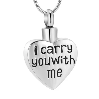 

K001 I carry you with me Heart Cremation Jewelry for Ashes Pendant Stainless Steel Keepsake Memorial Urn Necklace for Pet/Human
