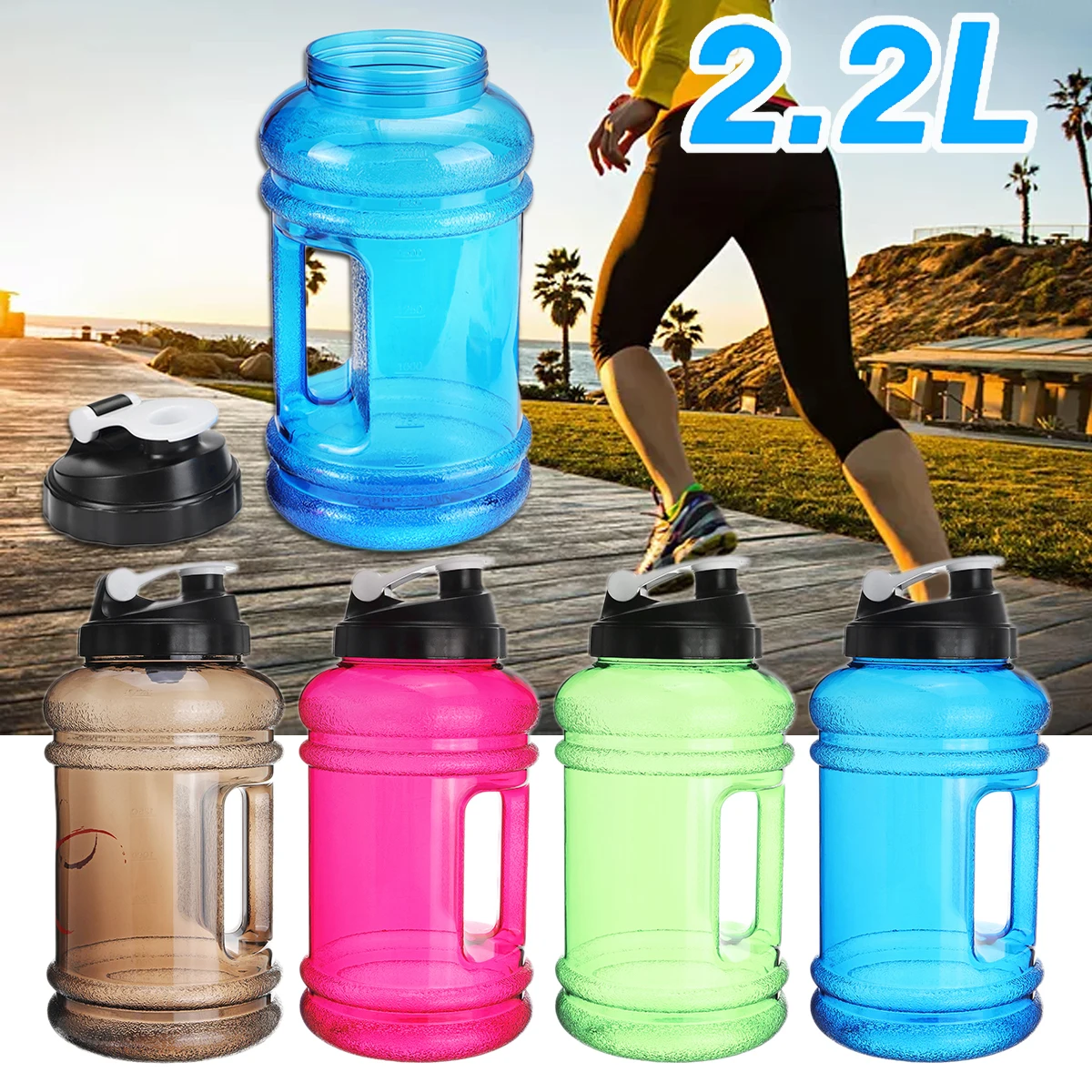 2.2L портативная Спортивная бутылка для фитнеса, велосипед для пеших прогулок, путешествий, кемпинга, белка пластиковая чашка для воды большой емкости открытый бутылка для воды