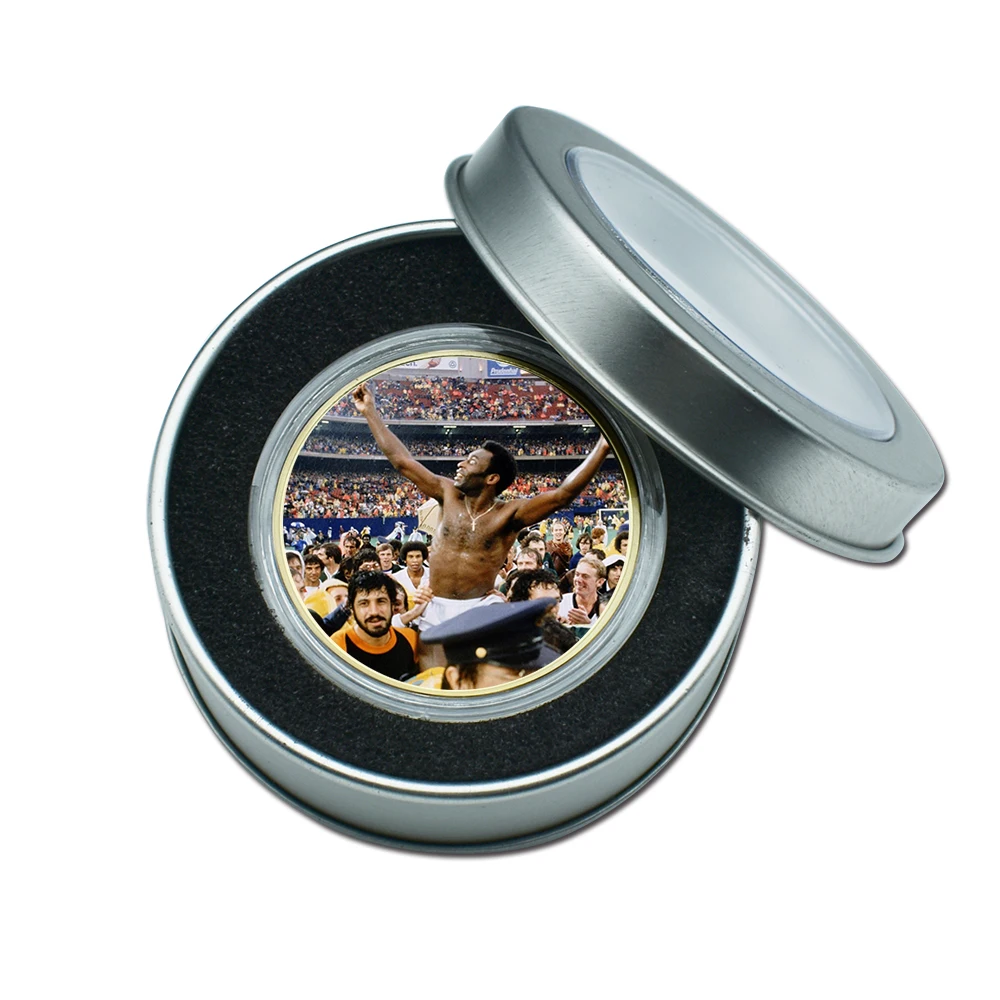 The King of Football Pele Gold Plated Commemorative Coin Set with Coin Holder Football Challenge Coins Souvenir Gift