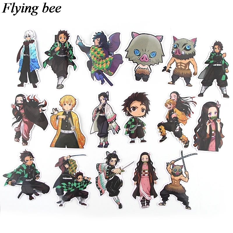 20 компл./лот(17 шт./компл.) Flyingbee демон убийца Kimetsu без Yaiba Стикеры аниме Стикеры s Набор «сделай сам» для Чемодан Стикеры для автомобиля ноутбука X0727