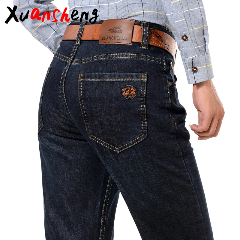 XuanSheng, прямые мужские джинсы,, Классические, модные, синие, черные, уличная одежда, хлопок, мягкие, тянущиеся, удобные, длинные штаны, джинсы