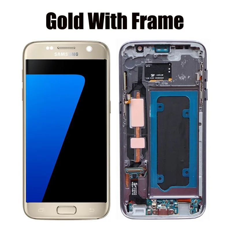 Gold With Frame 5,1 дюймов ЖК-дисплей с рамкой для SAMSUNG Galaxy S7 G930 G930F сенсорный экран дигитайзер Замена с сервисным пакетом - Цвет: Gold With Frame