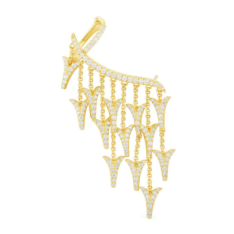 

SLJELY 1pc Women Elegant 925 Sterling Silver Yellow Gold Color Multiple Dragon Tails Ear Bone Cuff Dangle Tassel Clip Earring