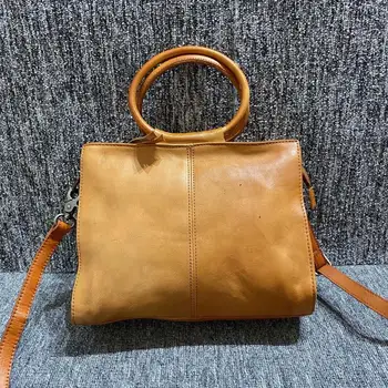 

Real Women Bag Retro Top Layer Cowhide Temperament Women's Single Shoulder Tote Bag Small Square Bag Simplicity Atmosphere