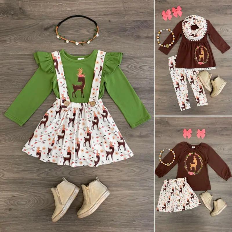Emmababy Рождественская одежда для маленьких девочек футболка с длинными рукавами и цветочным принтом Топ+ длинные штаны, юбка на осень
