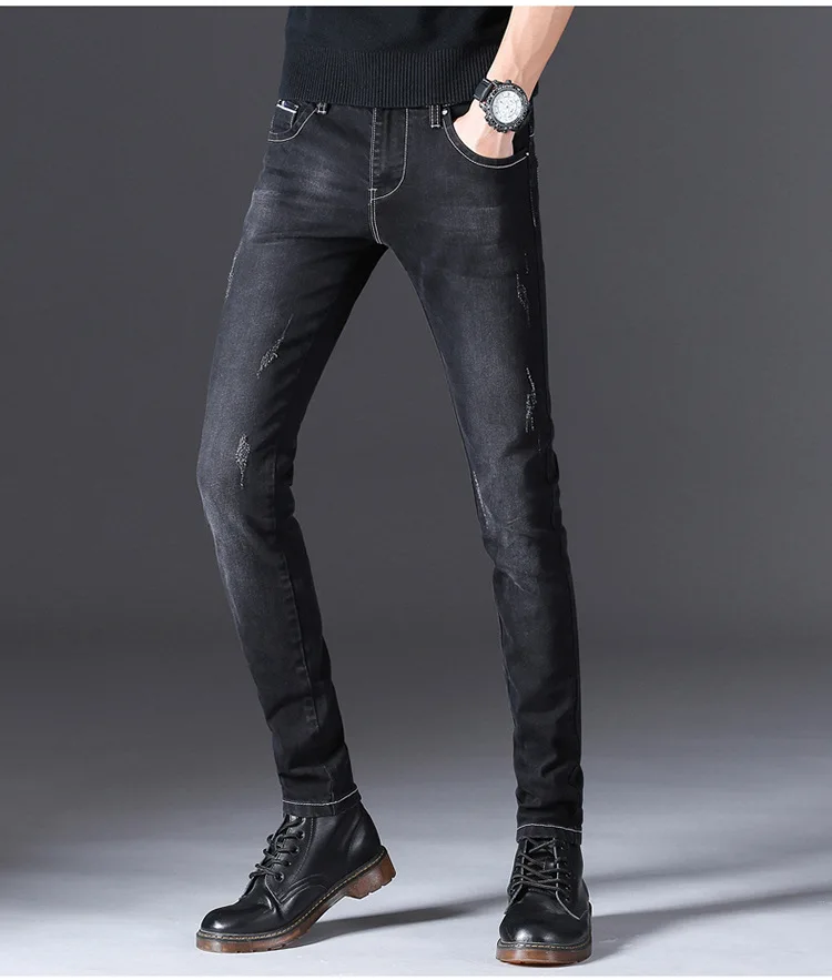 Мужские джинсы мужские в Корейском стиле тренд стиль мода Slim Fit Брюки Популярные Брендовые повседневные Стрейчевые брюки мужские