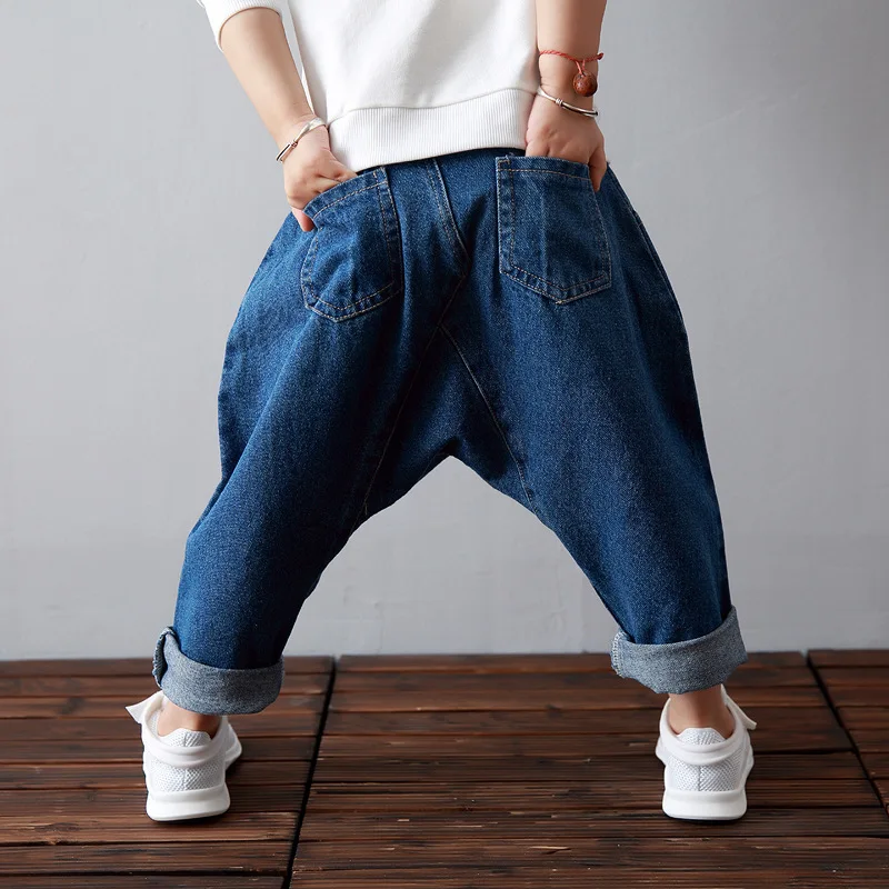Детские джинсы г. Осенние новые стильные мешковатые штаны в Корейском стиле для мальчиков и девочек, в стиле хип-хоп