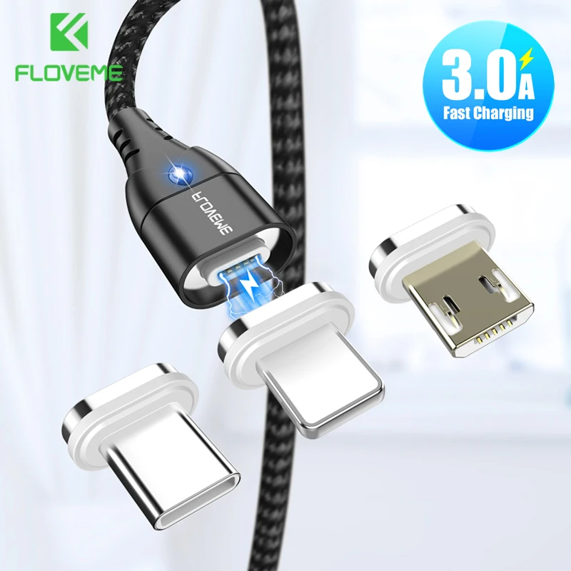 FLOVEME Магнитный Зарядное устройство кабель 3-в-1 быстрая 3A USB C Тип C кабель для передачи данных для iPhone 7 8 samsung Xiaomi Магнит Micro USB Зарядное устройство Шнур