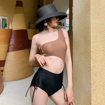 

Swimsuit For Women 2020 One-Piece Swimsuits Plus Size Sexy One Piece Swim Suits Korean Shoulder Off Back Color Ins New Hot