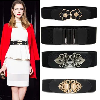 

Fashion Waist Belts plus long Stretch cummerbunds Elastic Wide waistbands Dress Adornment For Women black Waistband party coat